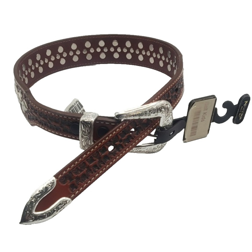 Nocona Sz 24 Brown Leather Silver Studded Belt N2434054 New